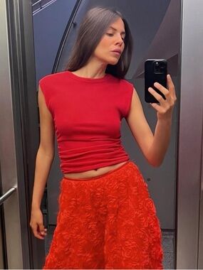 Zara Red Fitted Top with Ruched sides